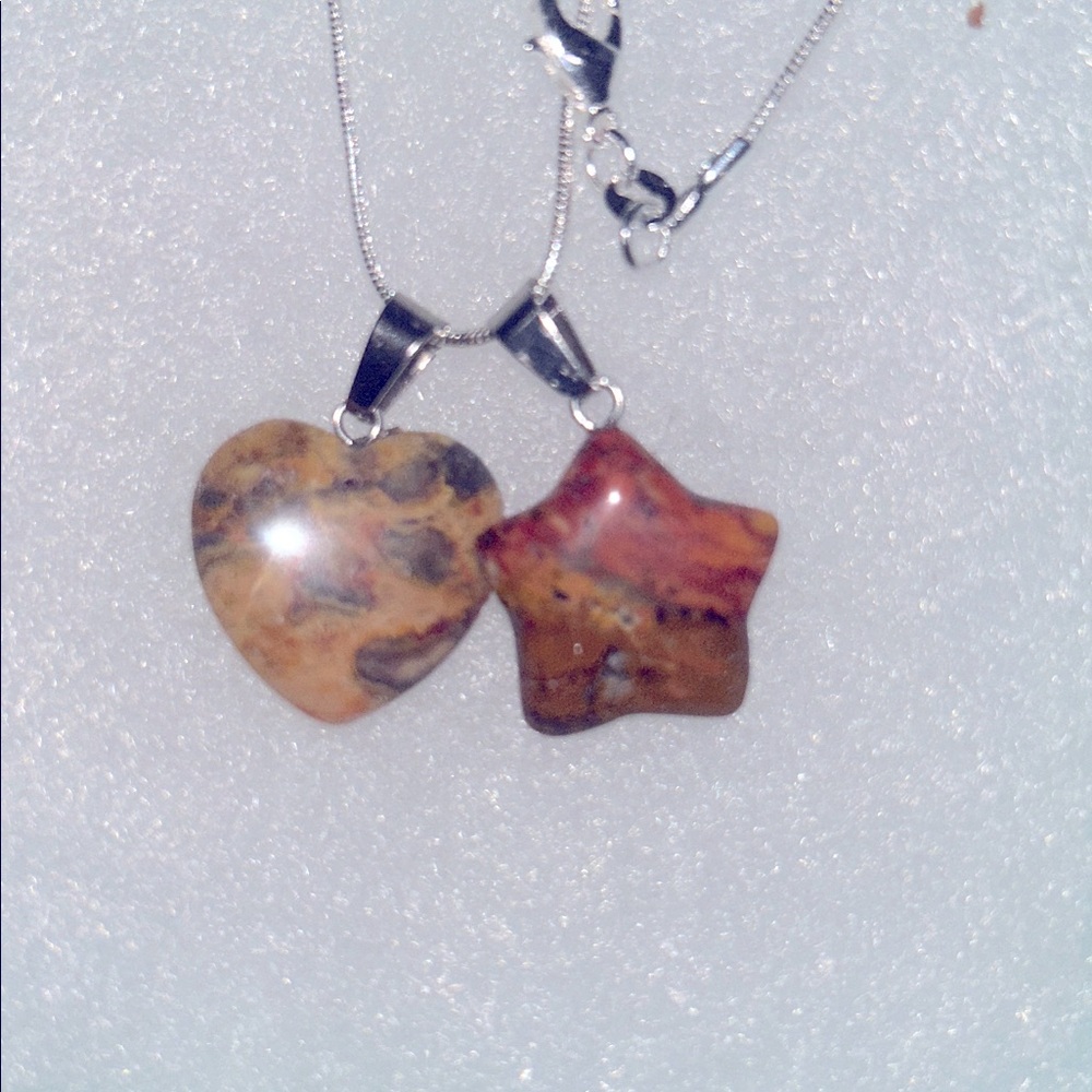 Boho hippie Agate heart ❤️ and Star ⭐️ Sterling Silver Neckl…